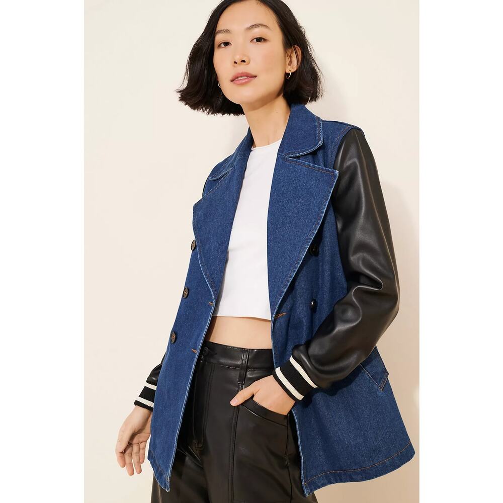 Anthropologie Dolan Denim Vegan leather sleeve jacket size medium